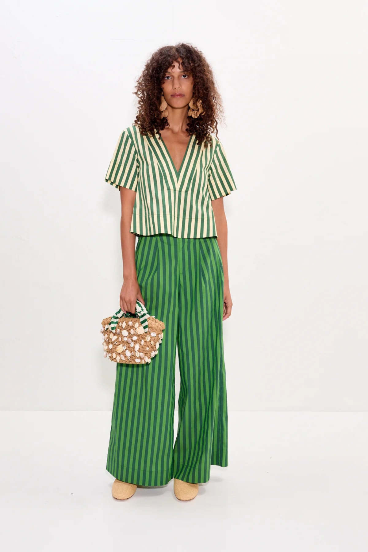 Simon Miller Mar Short Sleeve Top - Gummy Green-Ecru - Image 1 of 3