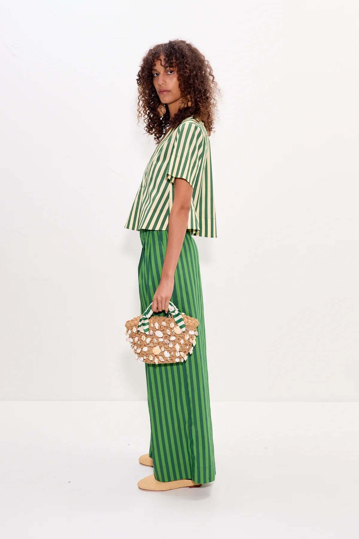 Simon Miller Mar Short Sleeve Top - Gummy Green-Ecru - Image 2 of 3