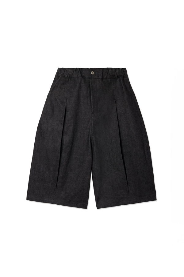 Sage Nation Raw Black Denim Box Pleat Jort Shorts - Raw Black