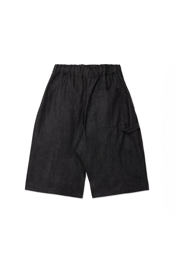 Sage Nation Raw Black Denim Box Pleat Jort Shorts - Raw Black