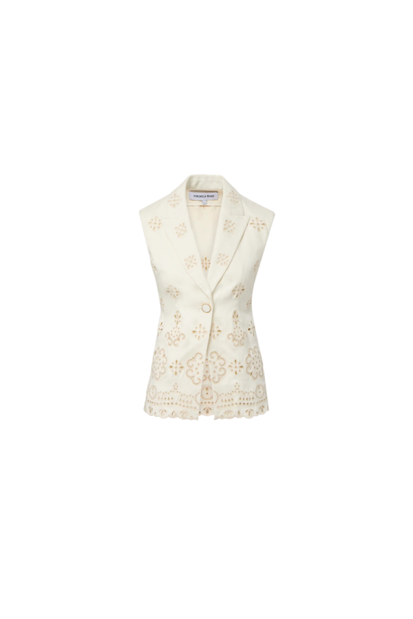 Veronica Beard Townes Eyelet Vest - Dove