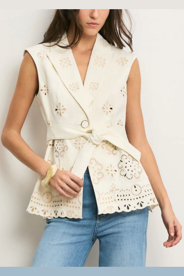 Veronica Beard Townes Eyelet Vest - Dove