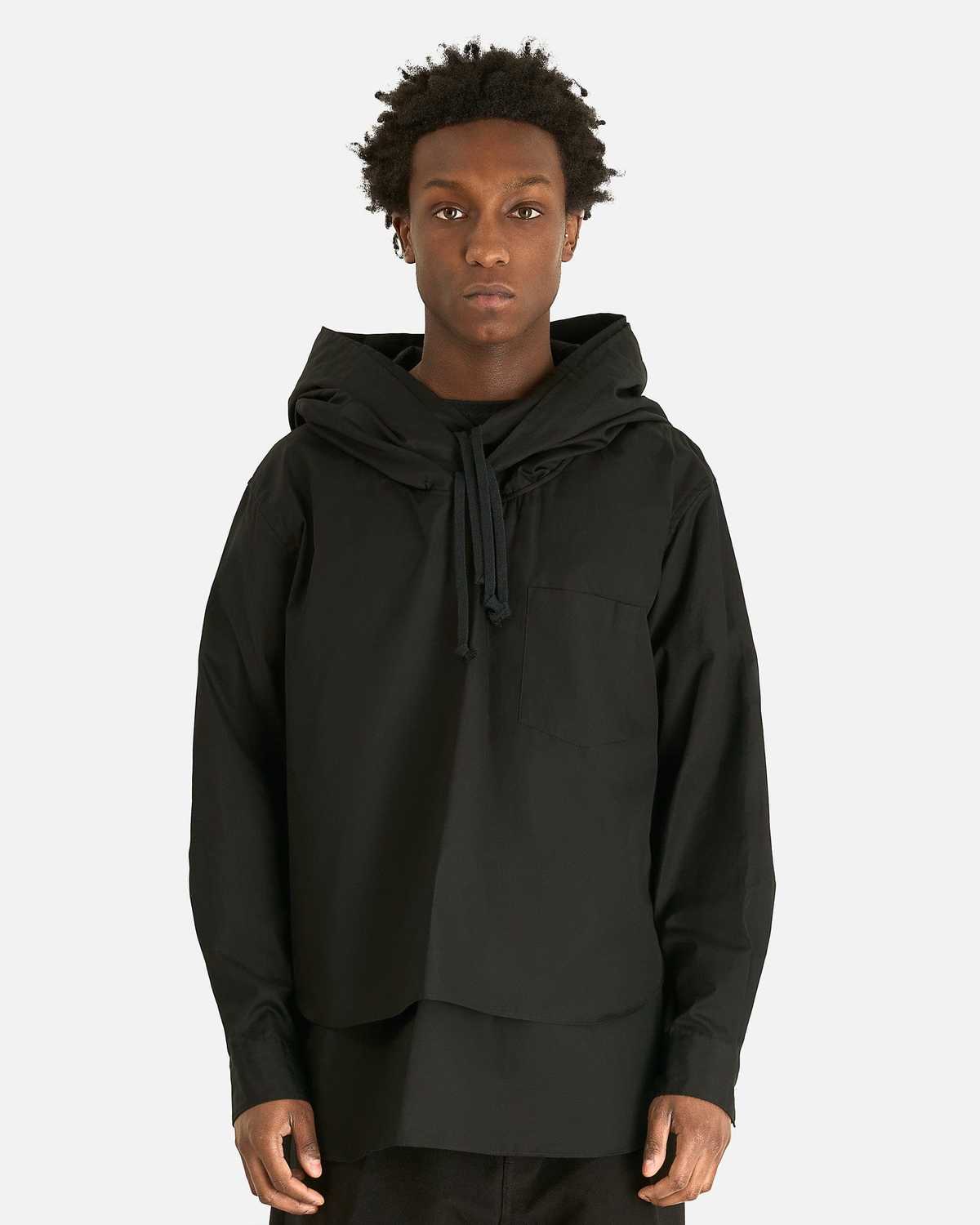 Comme des Garçons Hooded Poplin Shirt - Black - Image 1 of 6