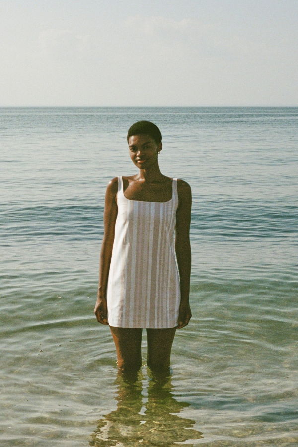 Coco Shop Cappie Mini Dress - Beige Stripe