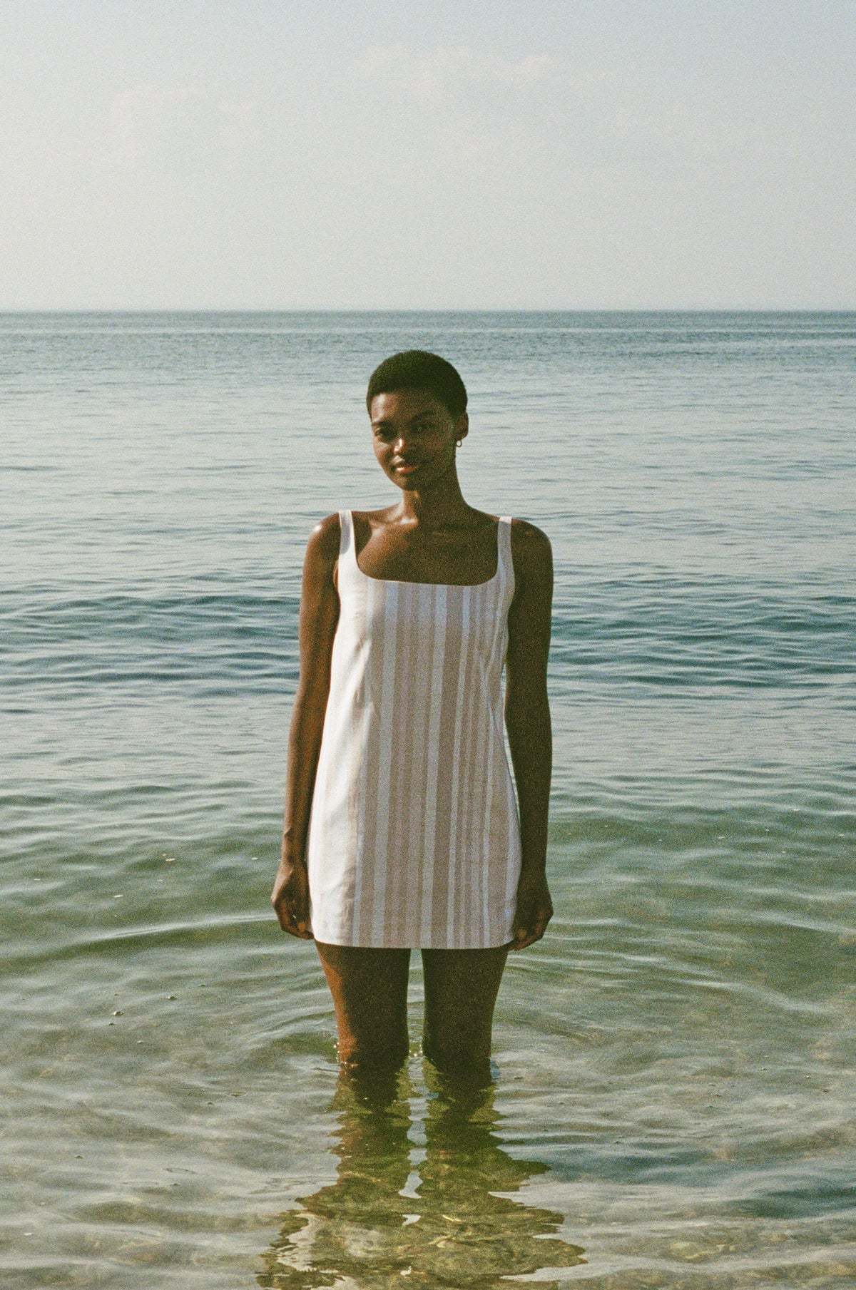 Coco Shop Cappie Mini Dress - Beige Stripe - Image 1 of 2