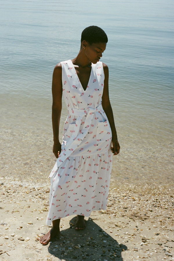 Coco Shop V-Neck Shift Dress with Belt - Vintage Red Fish