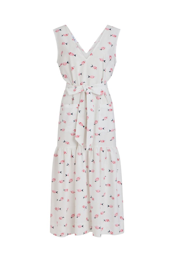 Coco Shop V-Neck Shift Dress with Belt - Vintage Red Fish