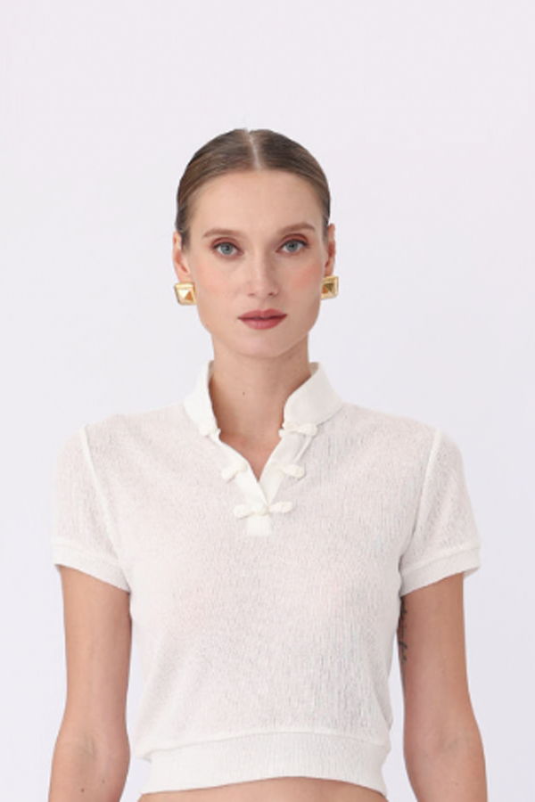 Sau Lee Enid Knit Polo Top - White