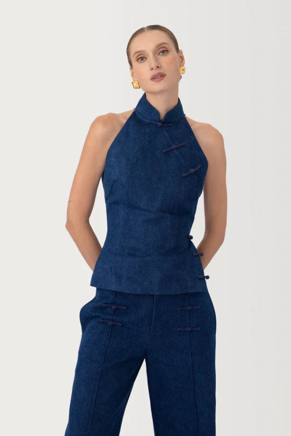 Sau Lee Ezra Denim Top - Dark Denim