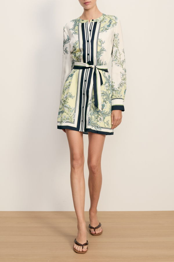 Veronica Beard Carstowe Scarf-Print Mini Dress - Light Pistachio Multi