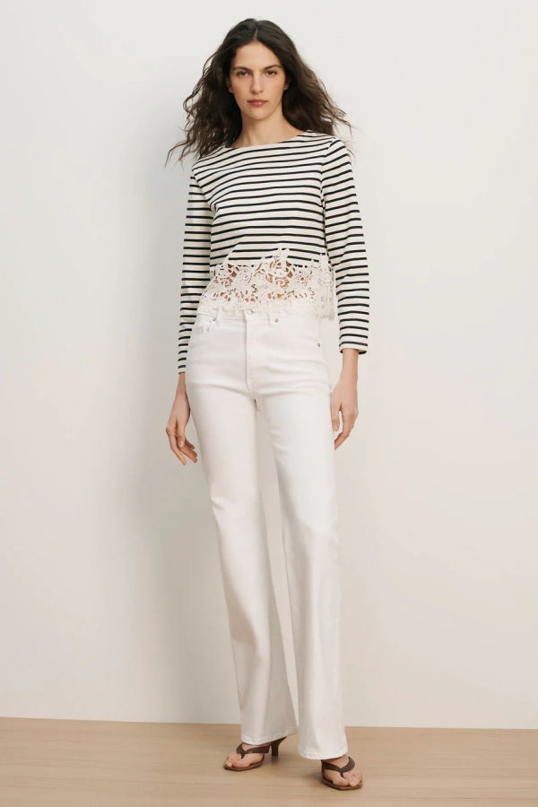 Veronica Beard Crosbie Mid-Rise Slim Wide-Leg Jeans - White