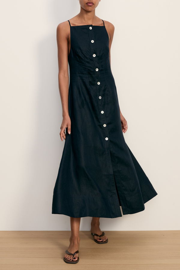 Veronica Beard George Linen Midi Dress - Navy
