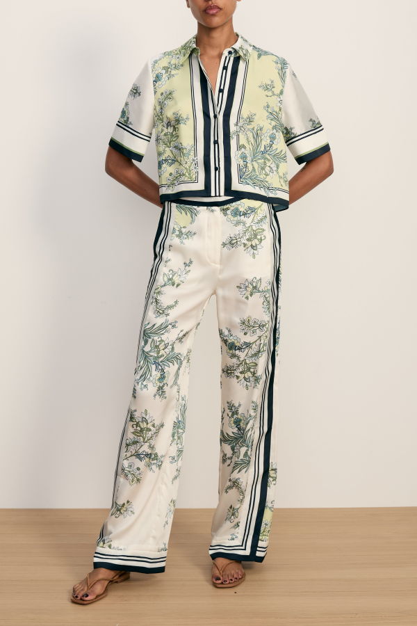 Veronica Beard Grigore Wide-Leg Pant - Light Pistachio Multi