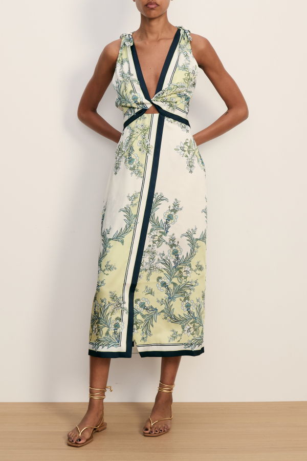 Veronica Beard Kaliza Scarf-Print Midi Dress - Light Pistachio Multi