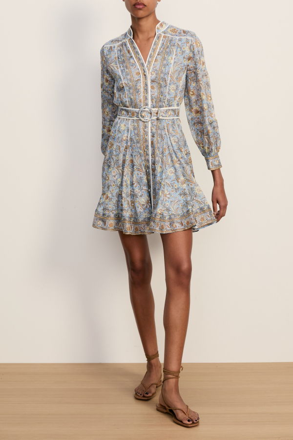 Veronica Beard Kumar Belted Mini Dress - Blue Jay Multi