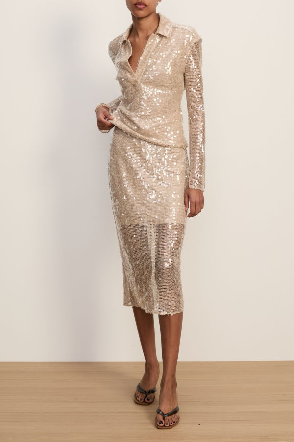 Veronica Beard Meryl Sequin Blouse - Champagne