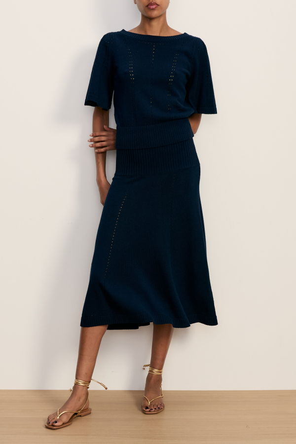 Veronica Beard Rhennan Pointelle Knit Top - Navy