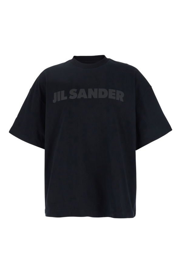 Jil Sander Crewneck T-Shirt with Front Logo Print in Cotton - Black