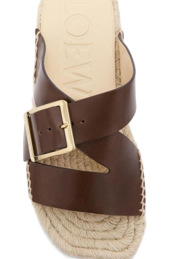 LOEWE Petal Vegetal Leather Sandals - Brown