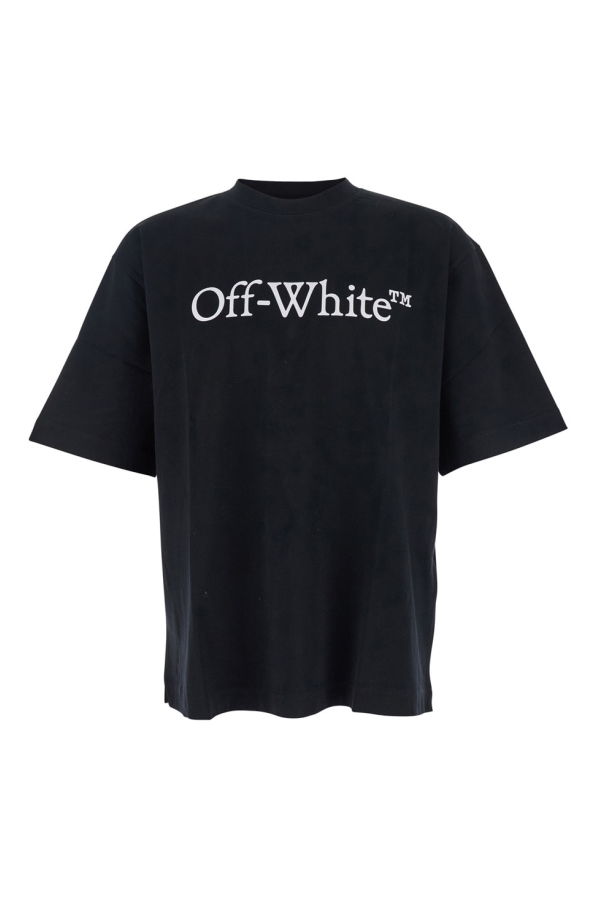 Off-White Oversized T-Shirt With Contrasting Logo Lettering Print - Black