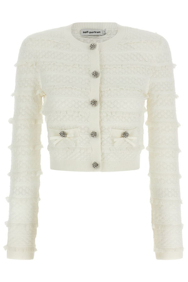Self-Portrait Pointelle Diamante Cardigan - White