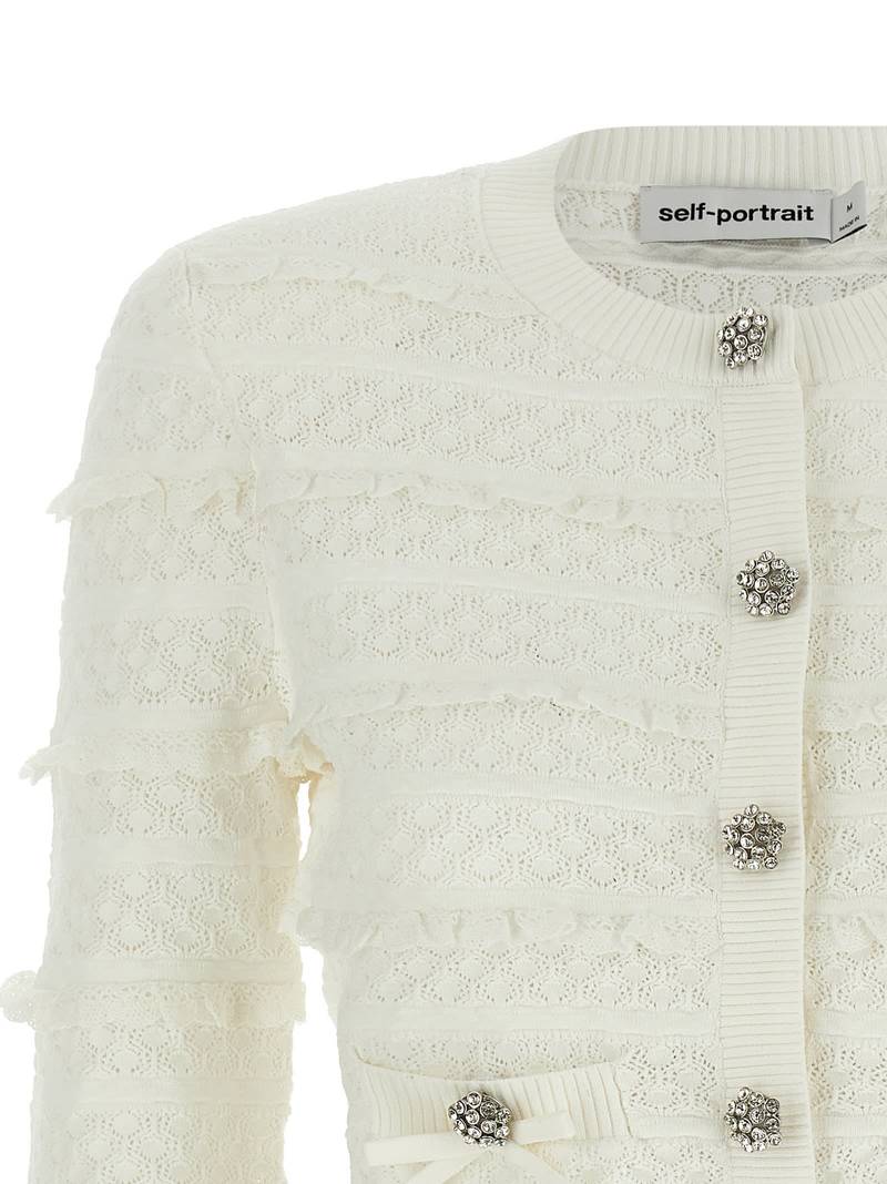 Self-Portrait Pointelle Diamante Cardigan - White