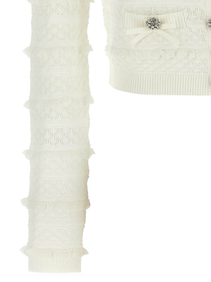 Self-Portrait Pointelle Diamante Cardigan - White