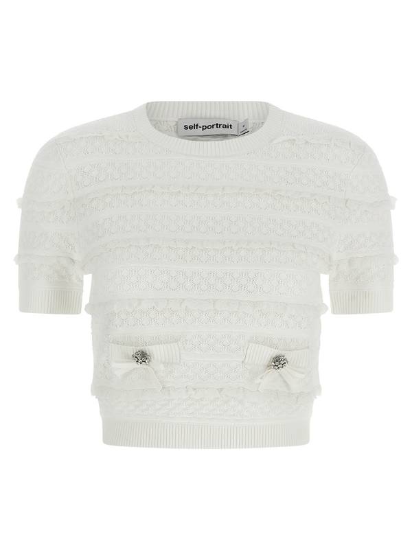 Self-Portrait Pointelle Knit Top - White Self-Portrait Pointelle Knit Top - White