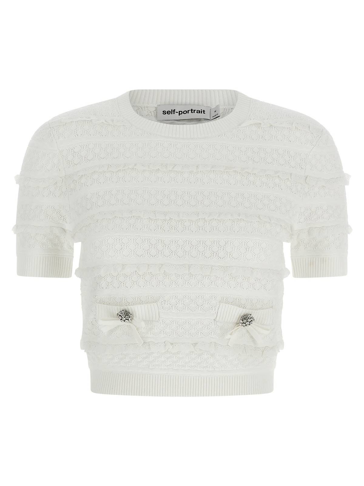 Self-Portrait Pointelle Knit Top - White - Image 1 of 4