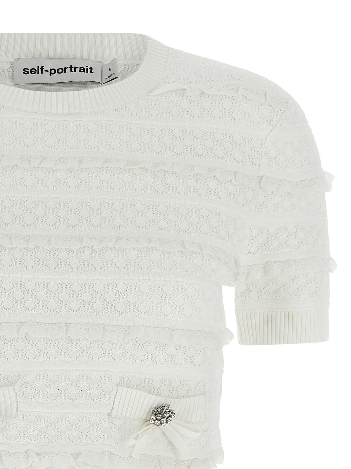 Self-Portrait Pointelle Knit Top - White - Image 3 of 4