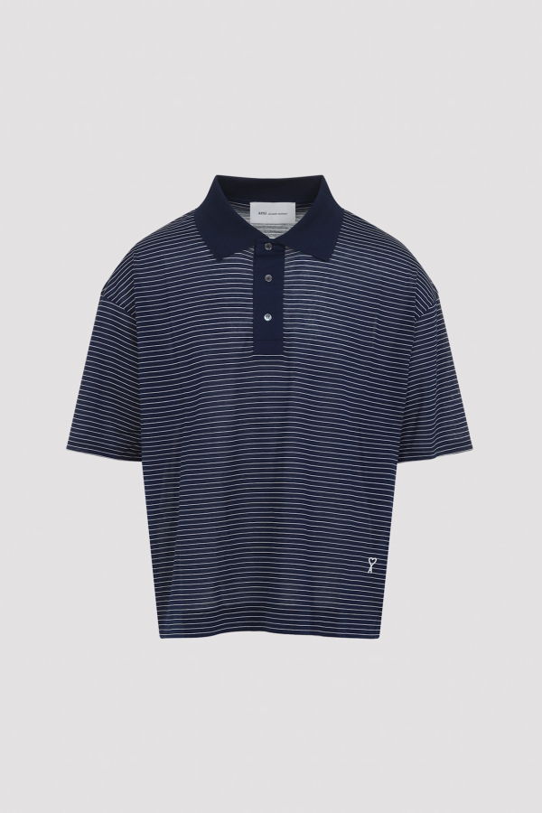 Ami Alexandre Mattiussi Striped Boxy Fit Polo Shirt - Encre Blanc
