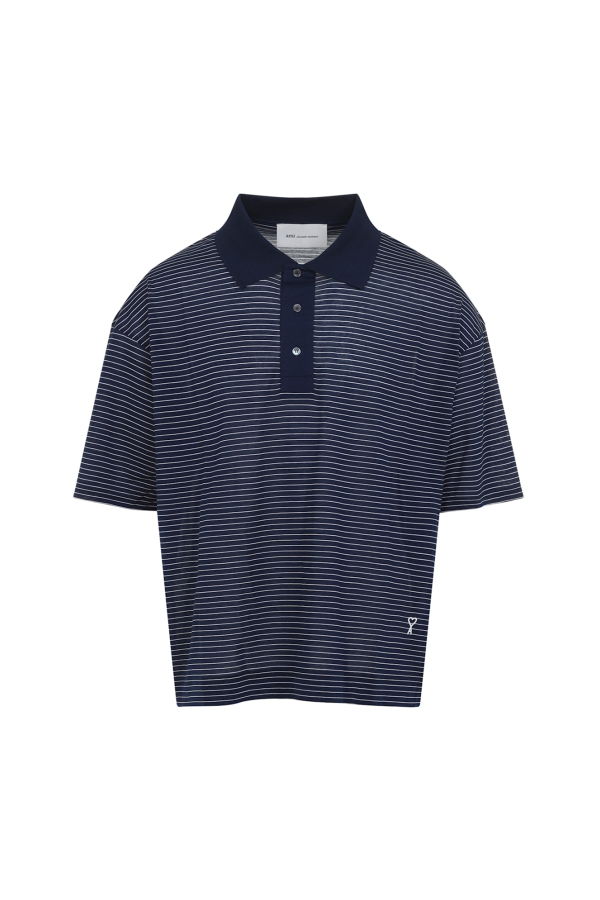 Ami Alexandre Mattiussi Striped Boxy Fit Polo Shirt - Encre Blanc