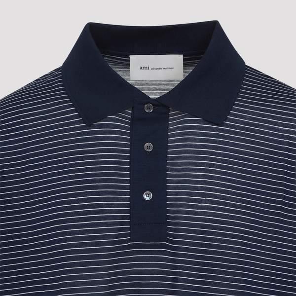 Ami Alexandre Mattiussi Striped Boxy Fit Polo Shirt - Encre Blanc