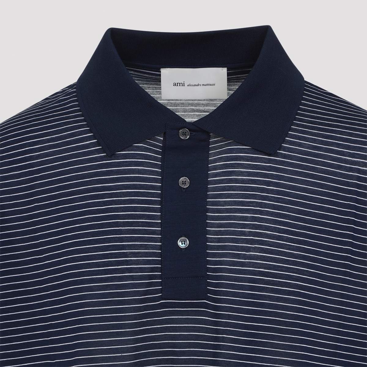 Ami Alexandre Mattiussi Striped Boxy Fit Polo Shirt - Encre Blanc - Image 5 of 5