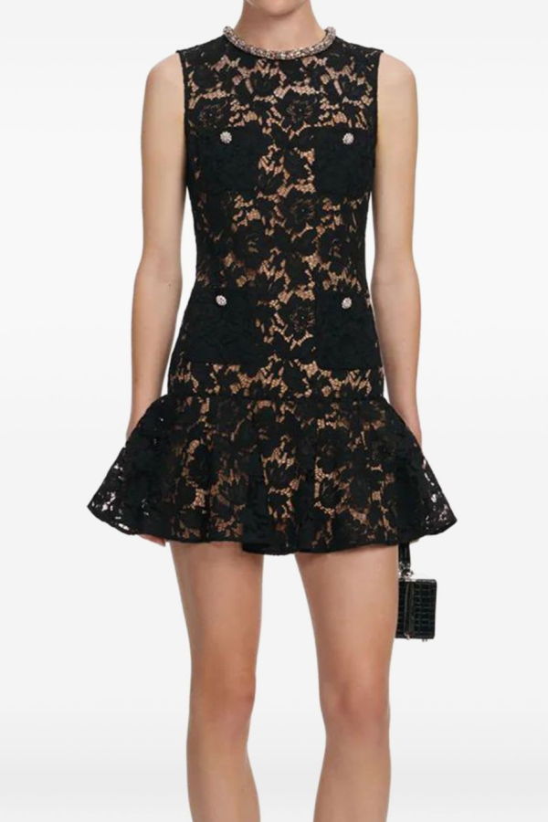 Self-Portrait Lace Mini Dress - Black