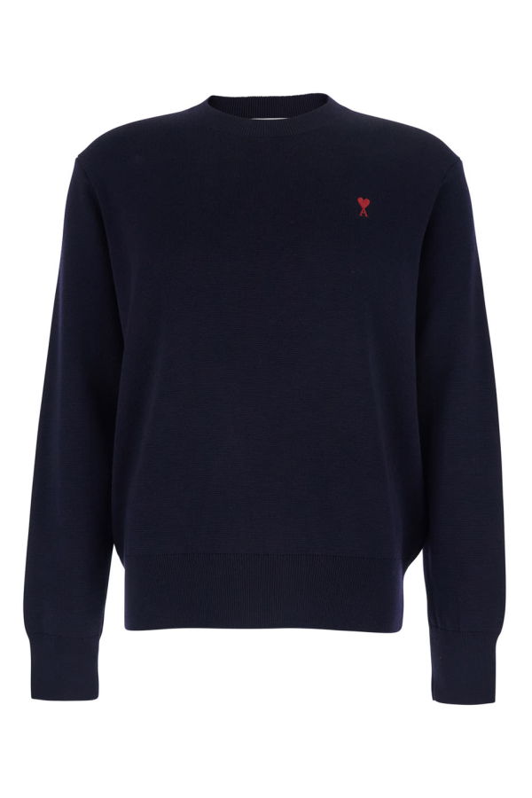 Ami Alexandre Mattiussi Blue Crewneck Sweater With Adc Embroidery On The Front In Wool Blend Sweater - Blue