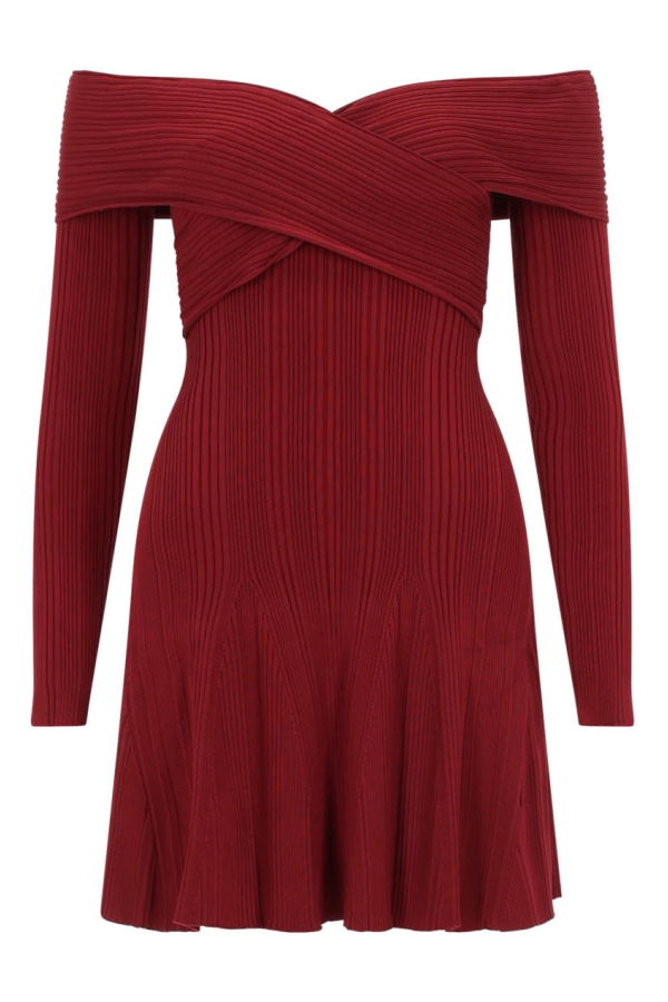 Self-Portrait Viscose Mini Dress - Bordeaux
