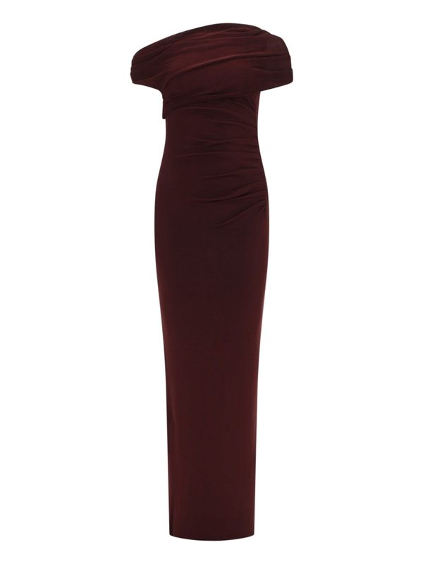 Self-Portrait Long Draped Dress - Brown Self-Portrait Long Draped Dress - Brown