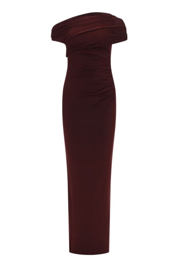 Self-Portrait Long Draped Dress - Brown