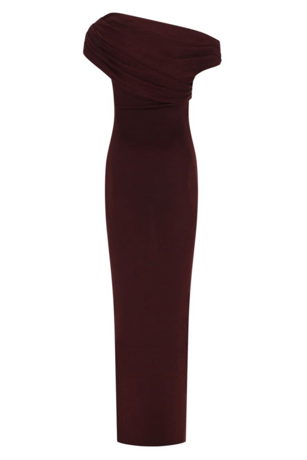 Self-Portrait Long Draped Dress - Brown