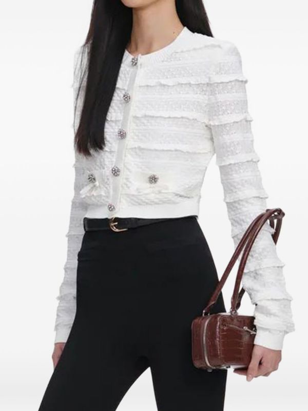 Self-Portrait Crewneck Cardigan - White