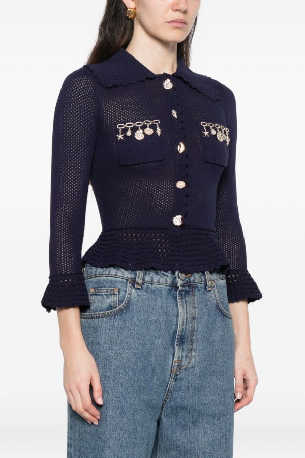 Self-Portrait Peplum Cardigan - Blue