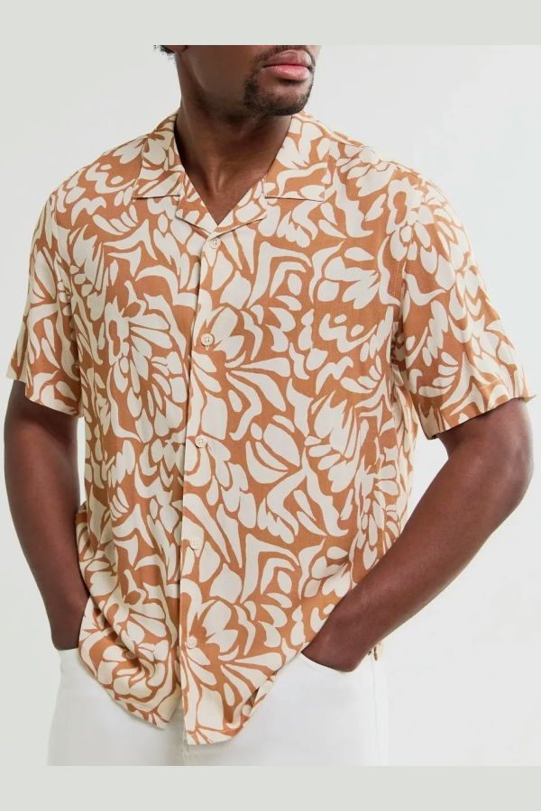 Wax London Didcot Shirt Tan Beige Floral