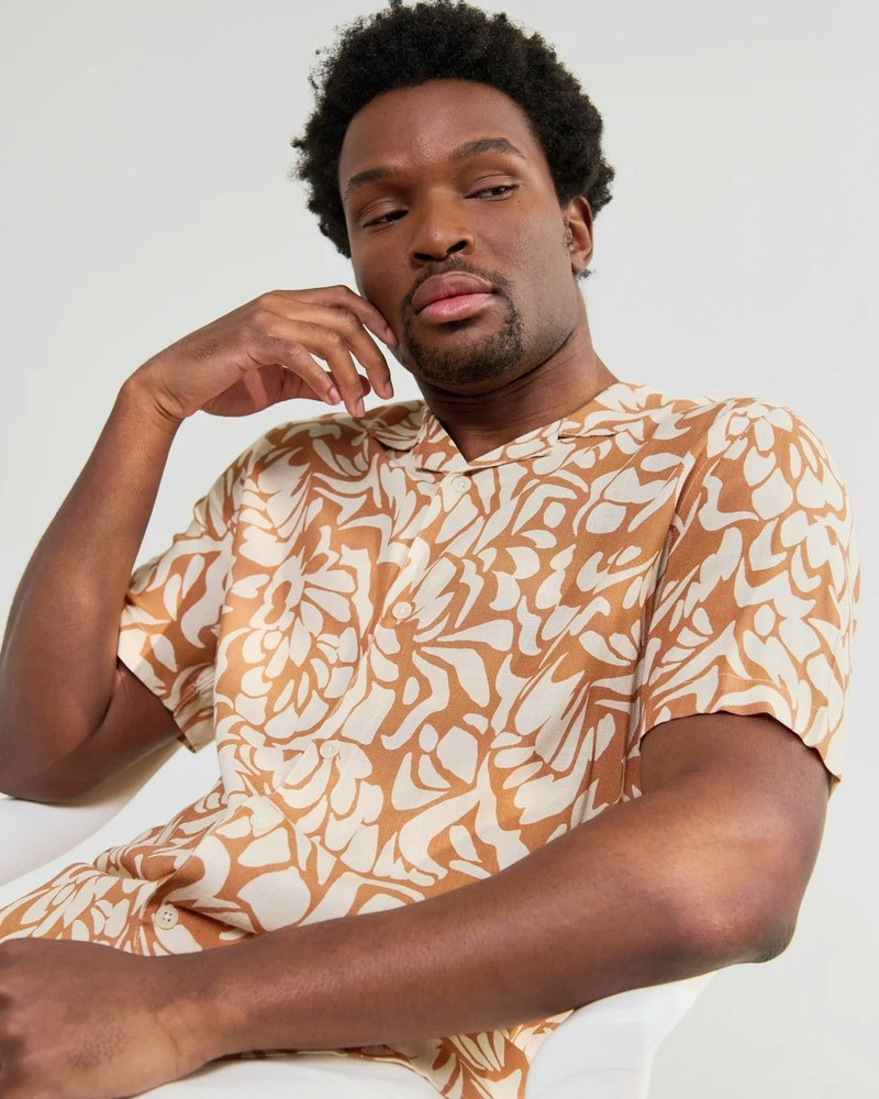 Wax London Didcot Shirt Tan Beige Floral