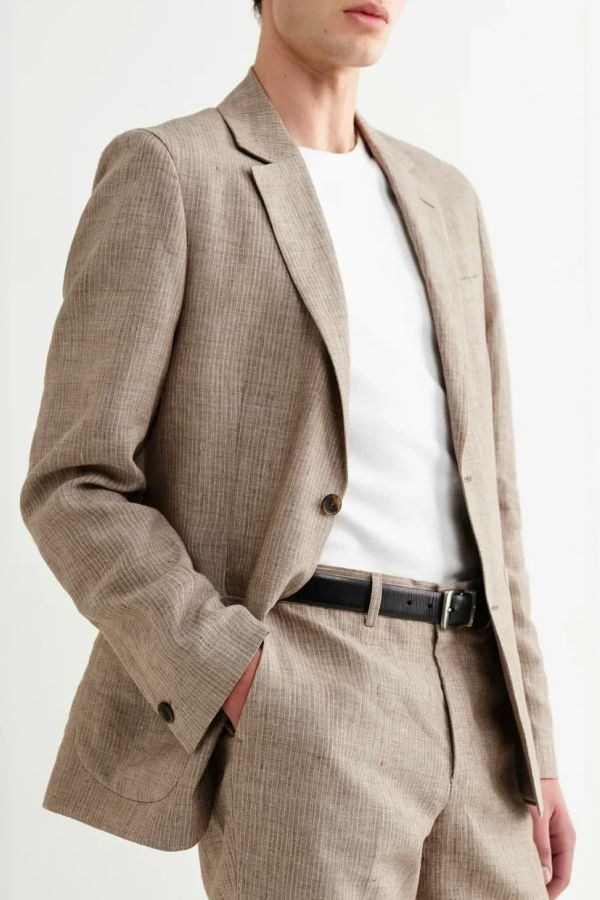 Wax London Fintry Blazer Natural Brown Linen Stripe