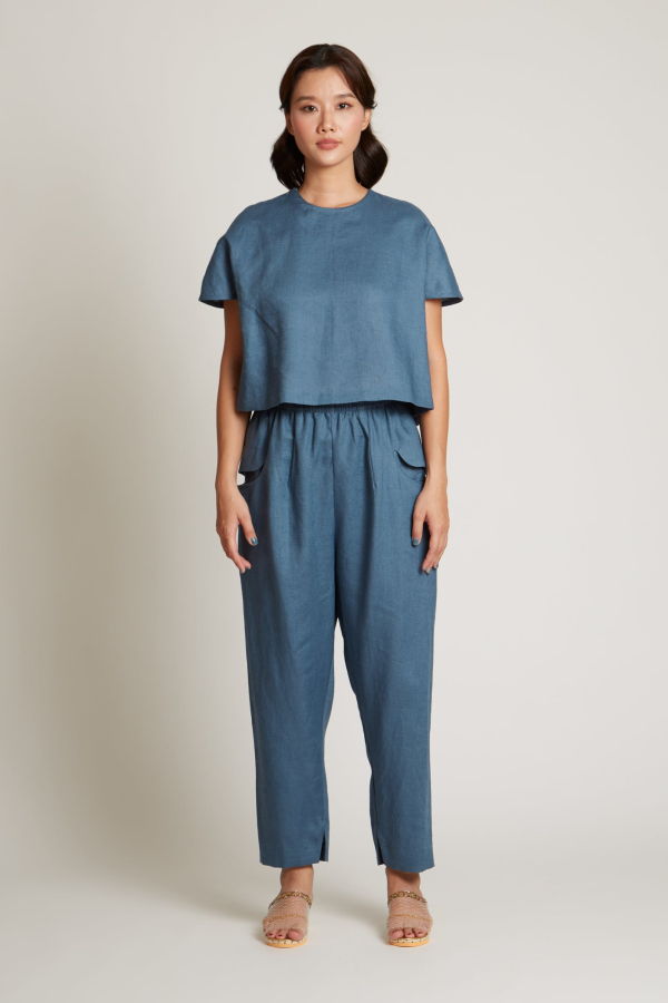 KAAREM Ease Tapered Linen Pocket Pant (Unisex) - Slate Blue