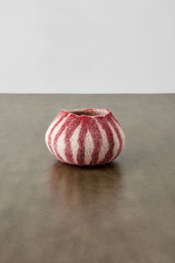 Kanju Interiors Karakul Striped Wool Ukhamba Decorative Bowl - Berry Red
