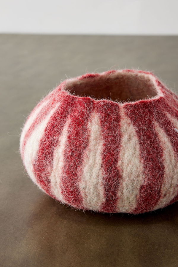 Kanju Interiors Karakul Striped Wool Ukhamba Decorative Bowl - Berry Red