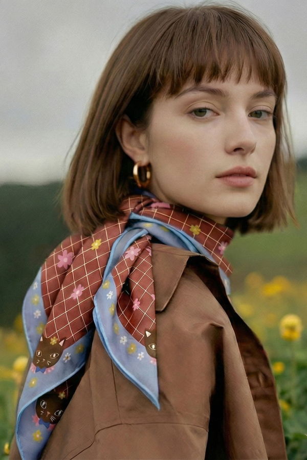 Centinelle Chat au Chocolat Silk Medium Square Scarf