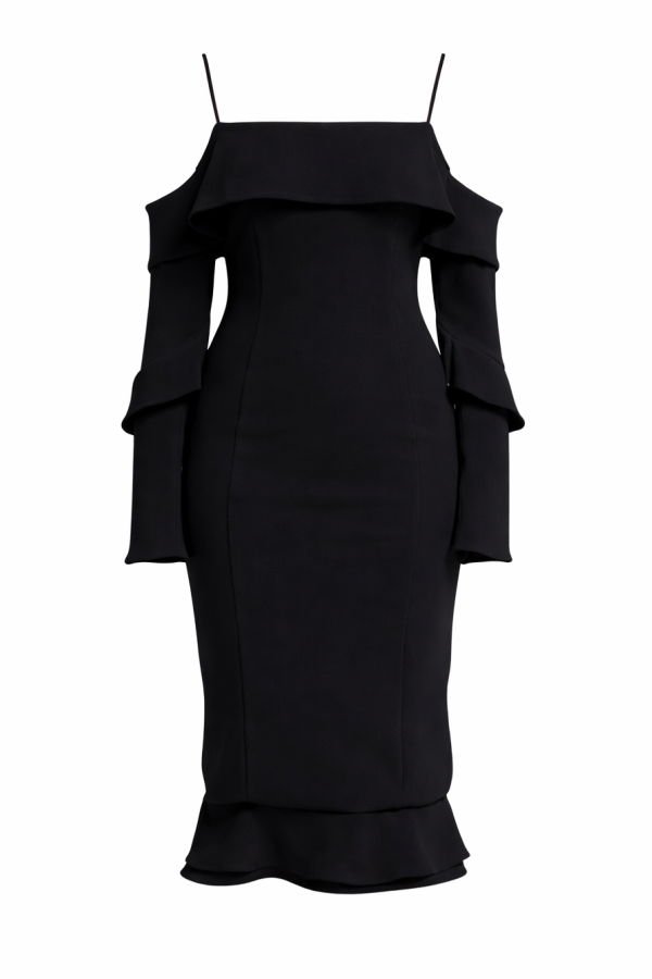 NICHOLAS  Crepe Spiral Sleeve Dress - BLACK